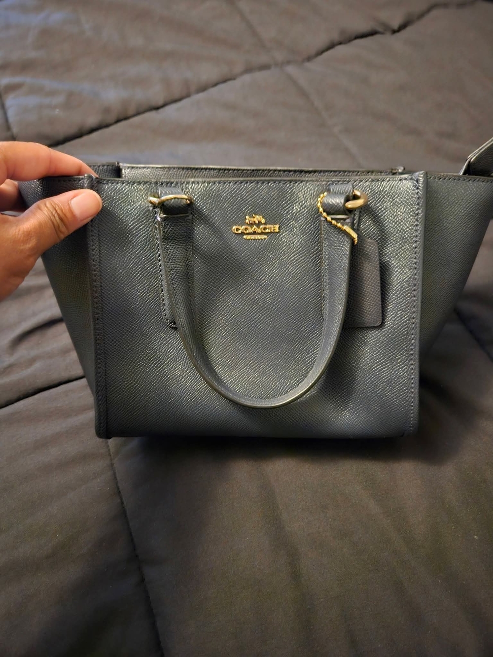 Coach Navy Saffiano Mini Satchel with Gold Hardware